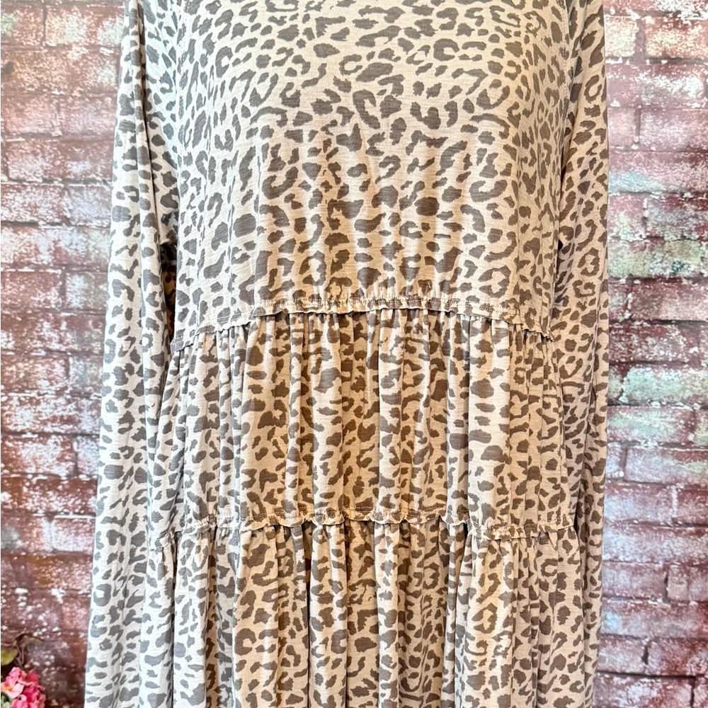 Three Bird Nest Beige and Taupe Leopard Print Tunic